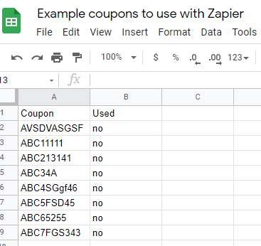 Google sheets with coupon code