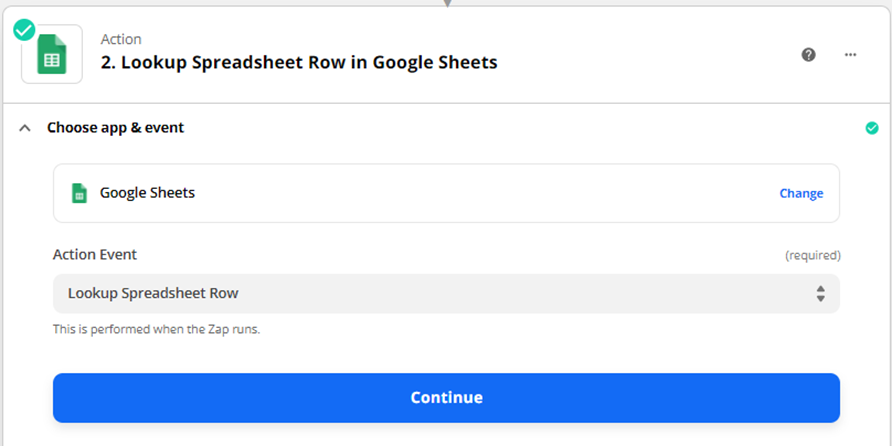 Zapier - Lookup Spreadsheet Row
